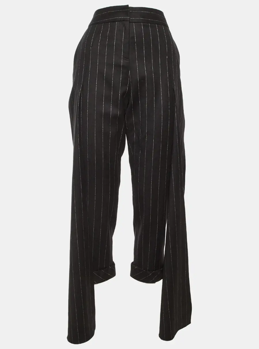 Hellessy Black Pin Striped Wool Overlay Detail Cropped Trousers M/Waist 32"