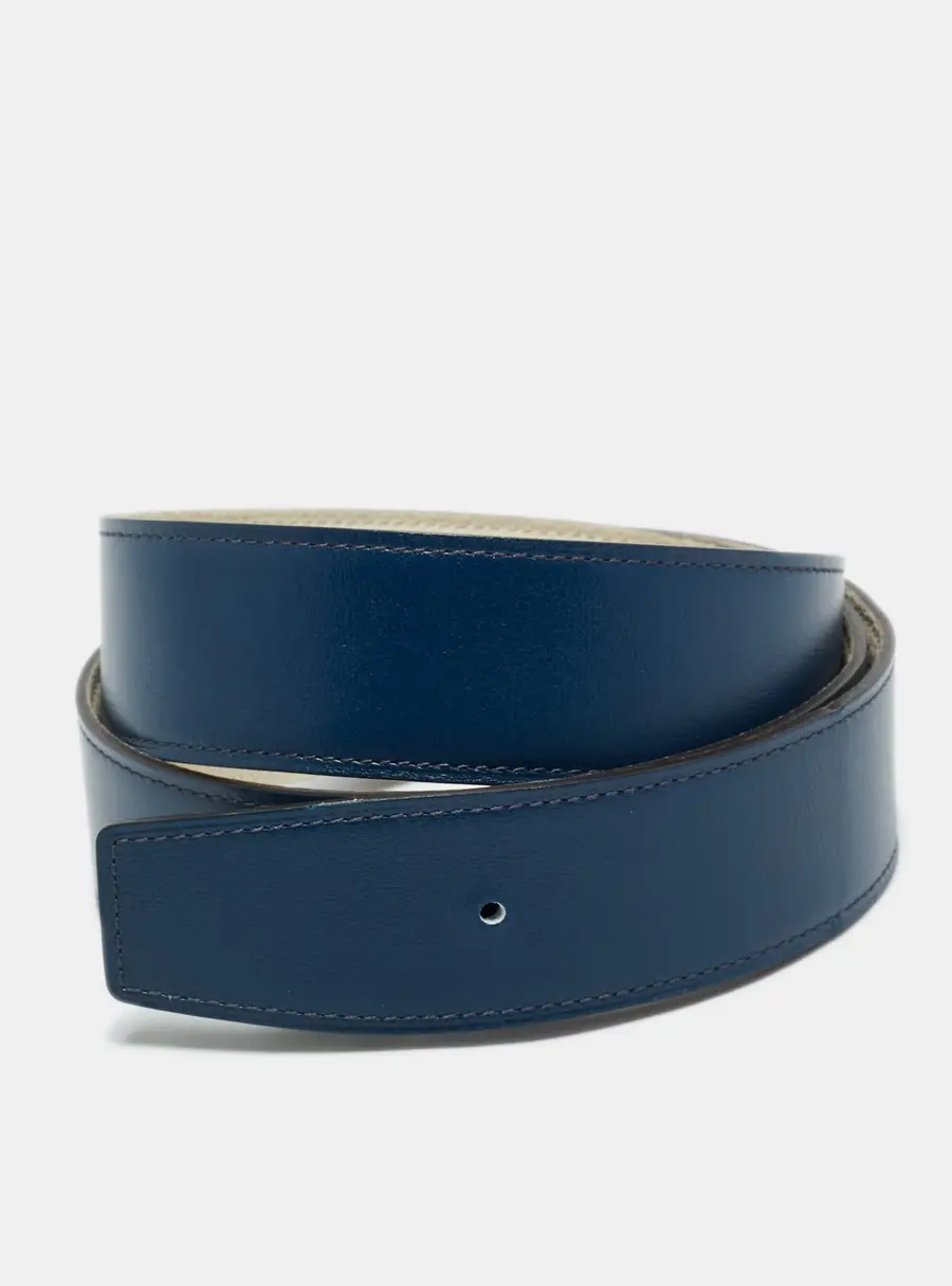 Hermes Bleu de Malte/Craie Box and Togo Leather Reversible Belt Strap 95 CM