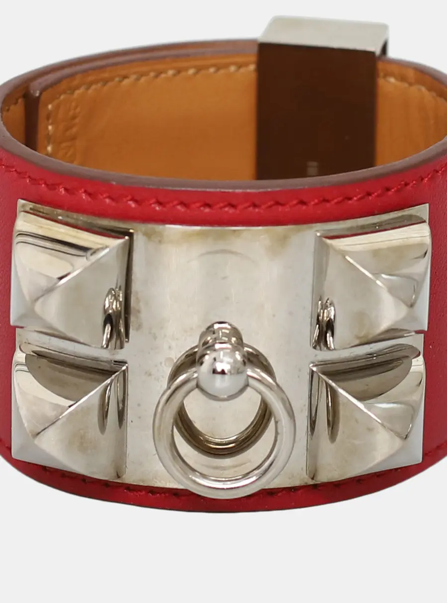 Hermes Collier de Chien Brown/Red Leather Bracelet