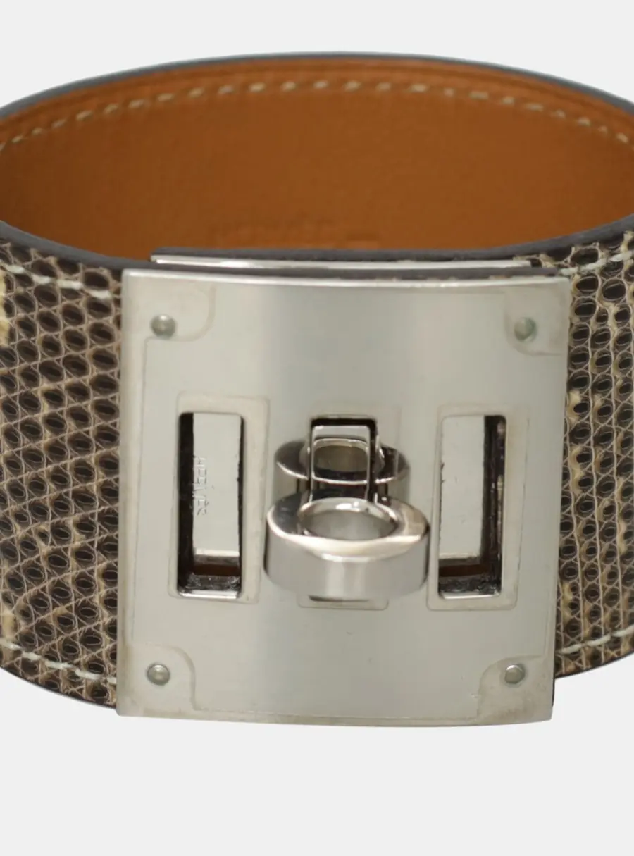 Hermes Kelly Brown Lizard Dog Bracelet PHW
