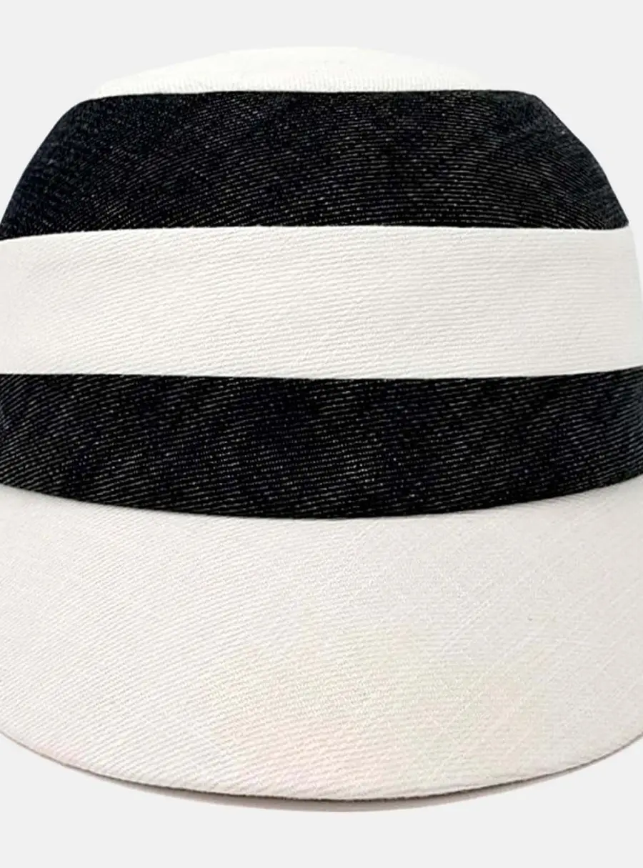 Hermes Black,/White Cotton Linen Hat