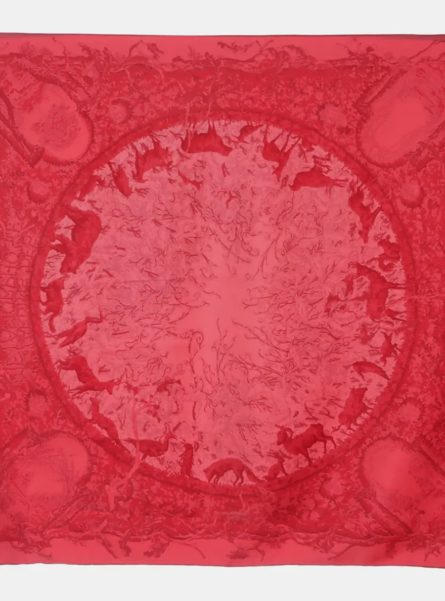 Hermes Jardin Des M&eacute;tamorphozes Red Silk Scarf