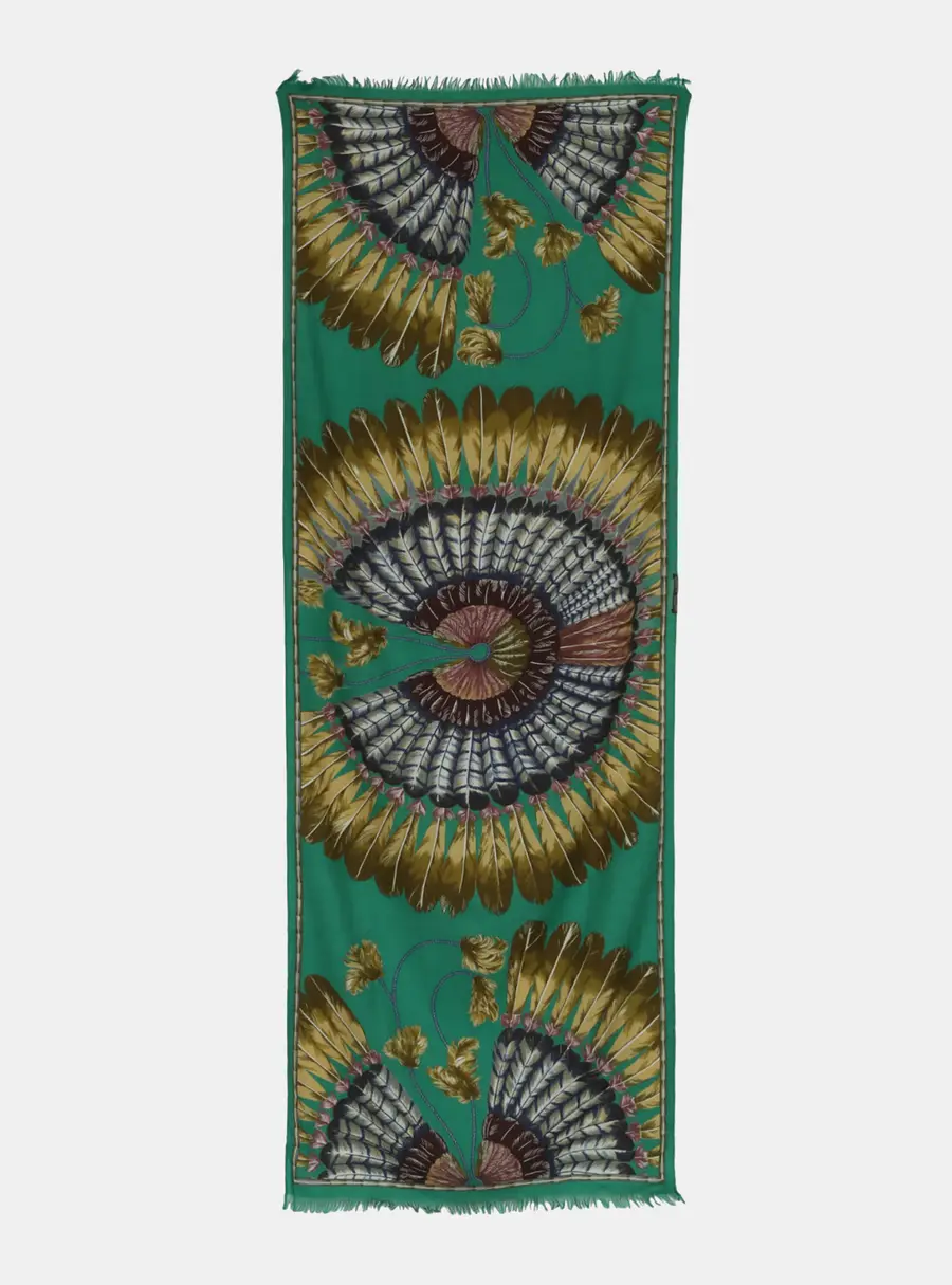Hermes Brown/Green Silk Fringe Scarf