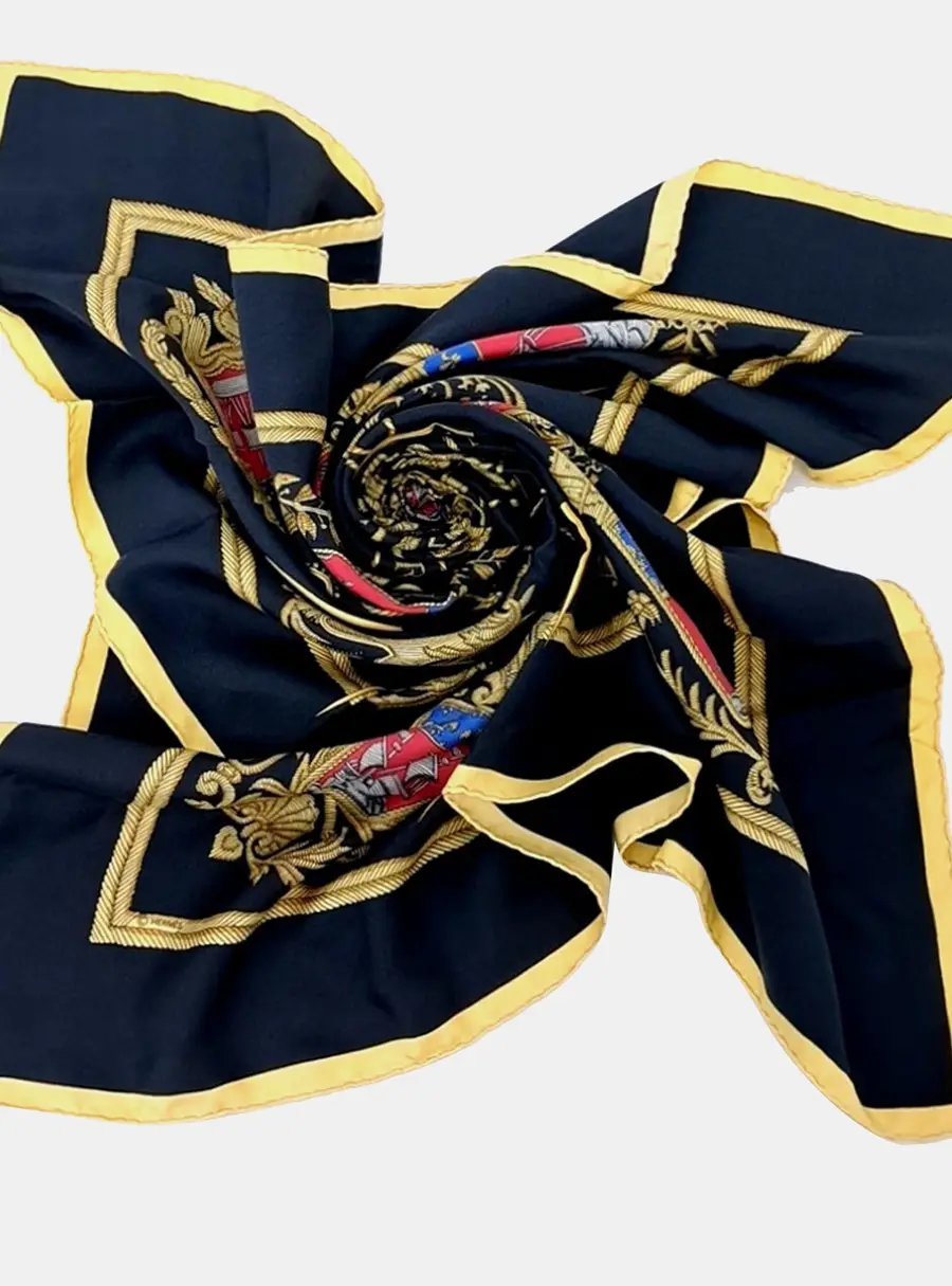 Hermes Black Silk Scarf