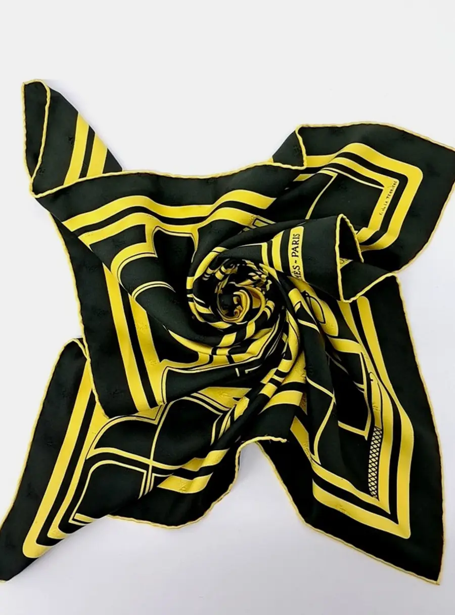 Hermes Black Yellow Silk Scarf