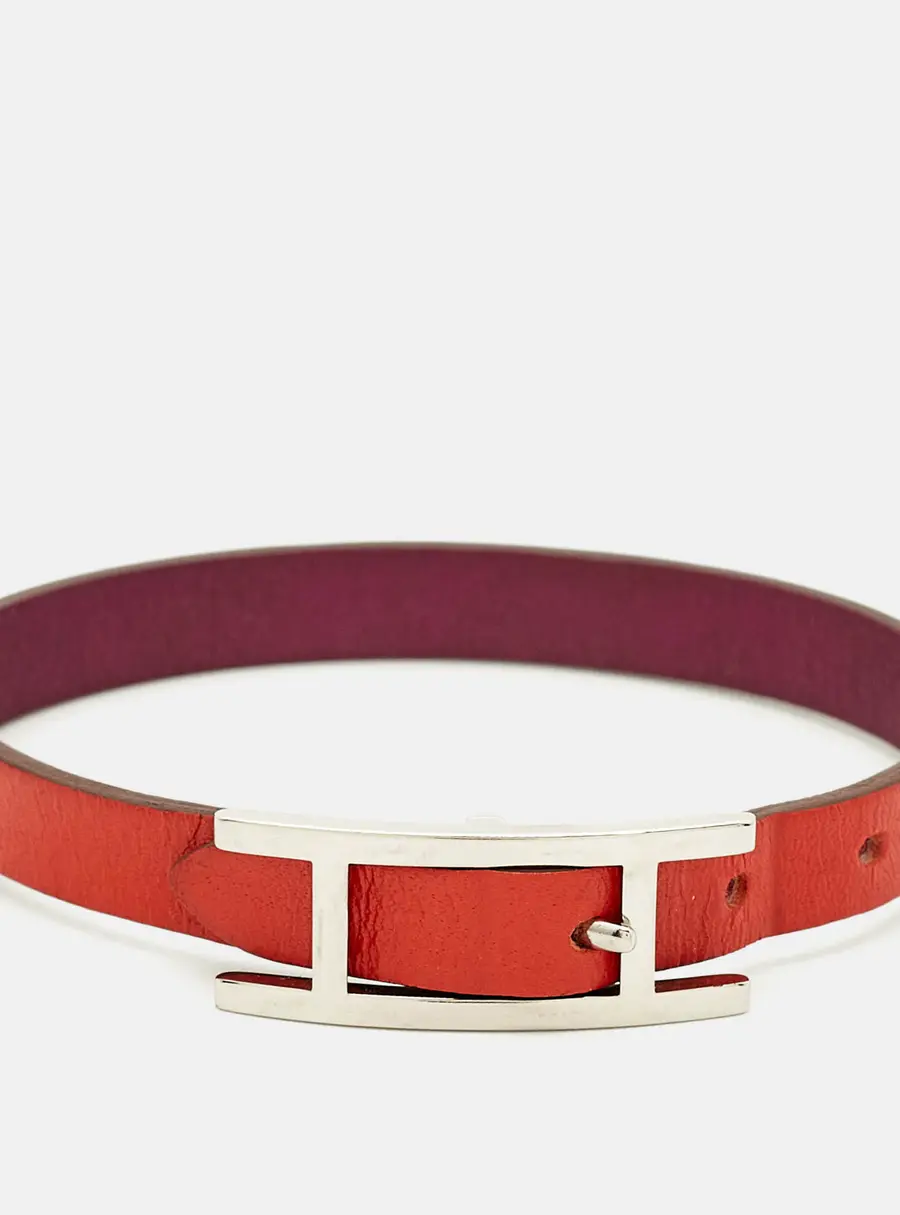 Herm&egrave;s Behapi Orange/Purple Leather Palladium Finish Reversible Bracelet M
