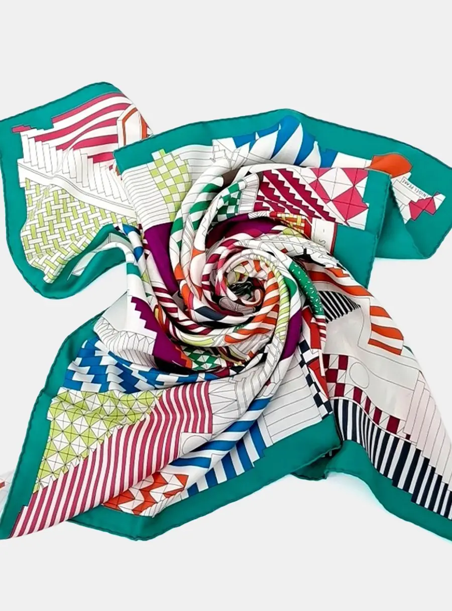 Hermes Green/Multicolor Silk Scarf