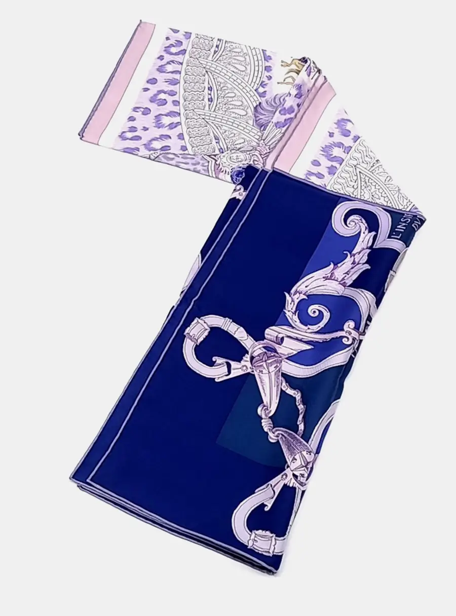 Hermes Blue Multicolor Silk Scarf