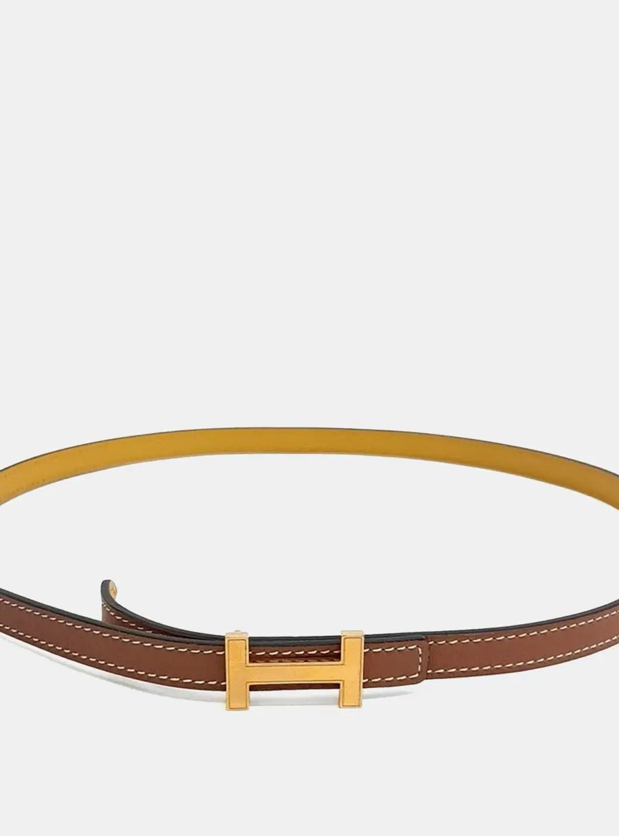 Hermes Leather Brown & Mustard H reversible belt (A)