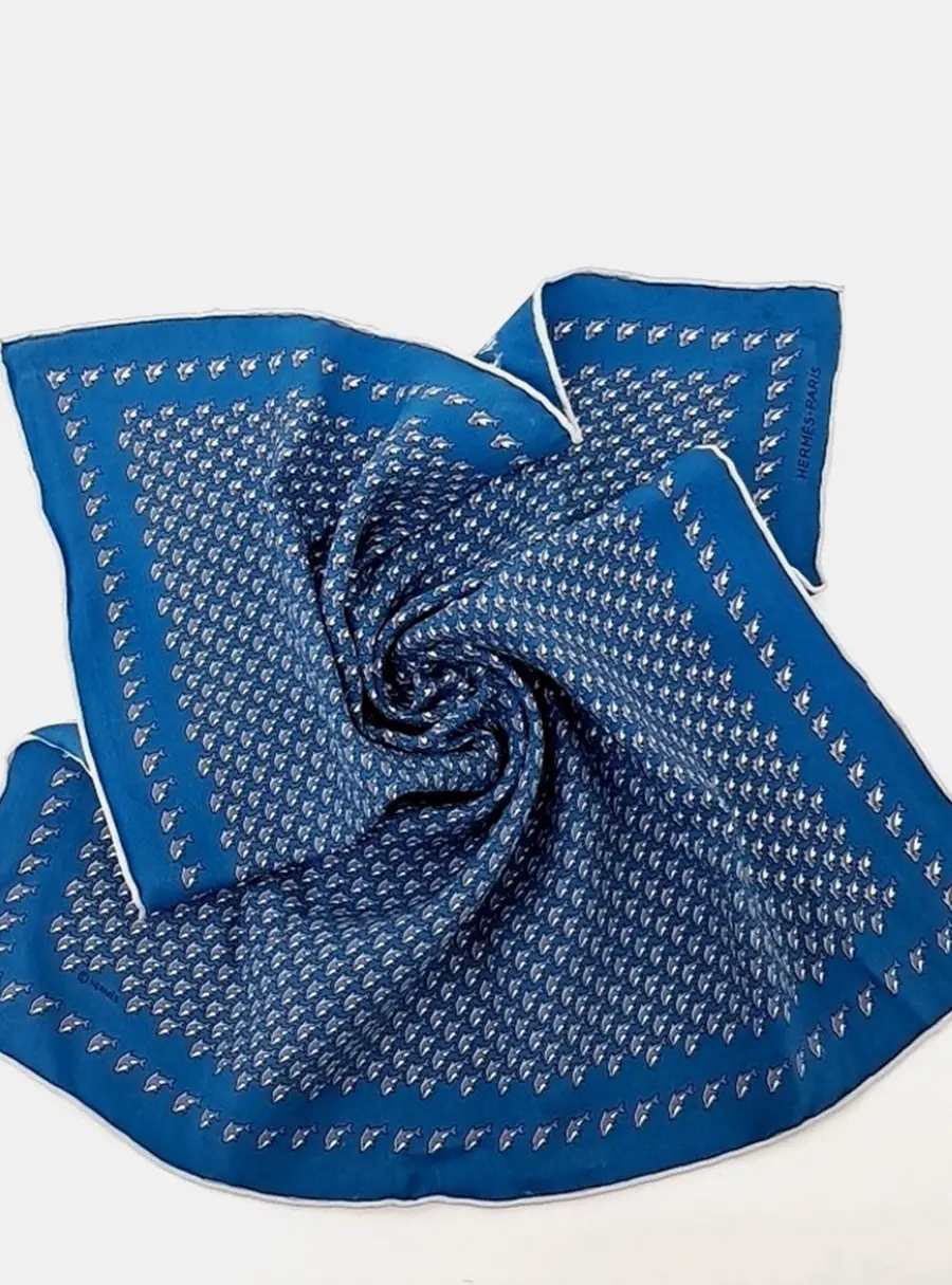 Hermes Blue Silk Petite Scarf