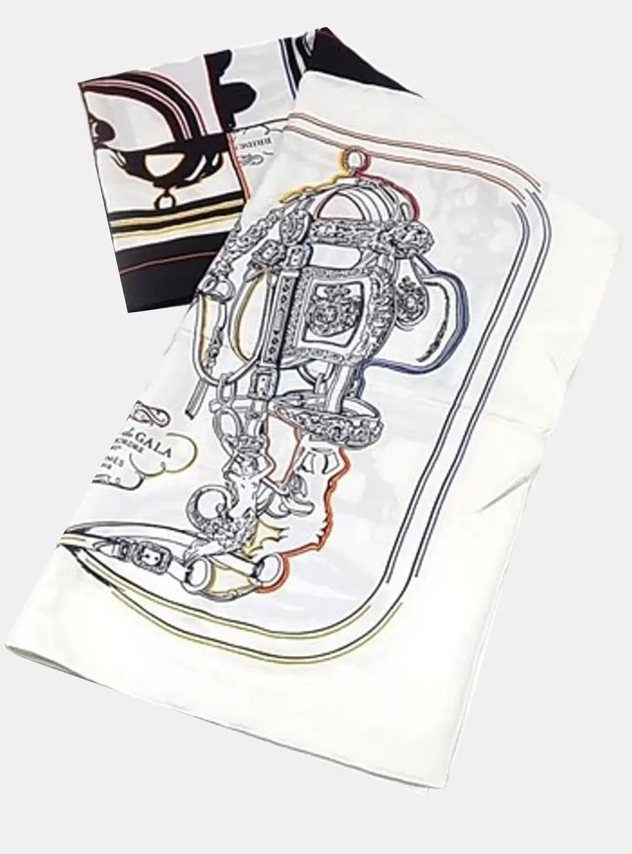 Hermes White Multicolor Silk Stole
