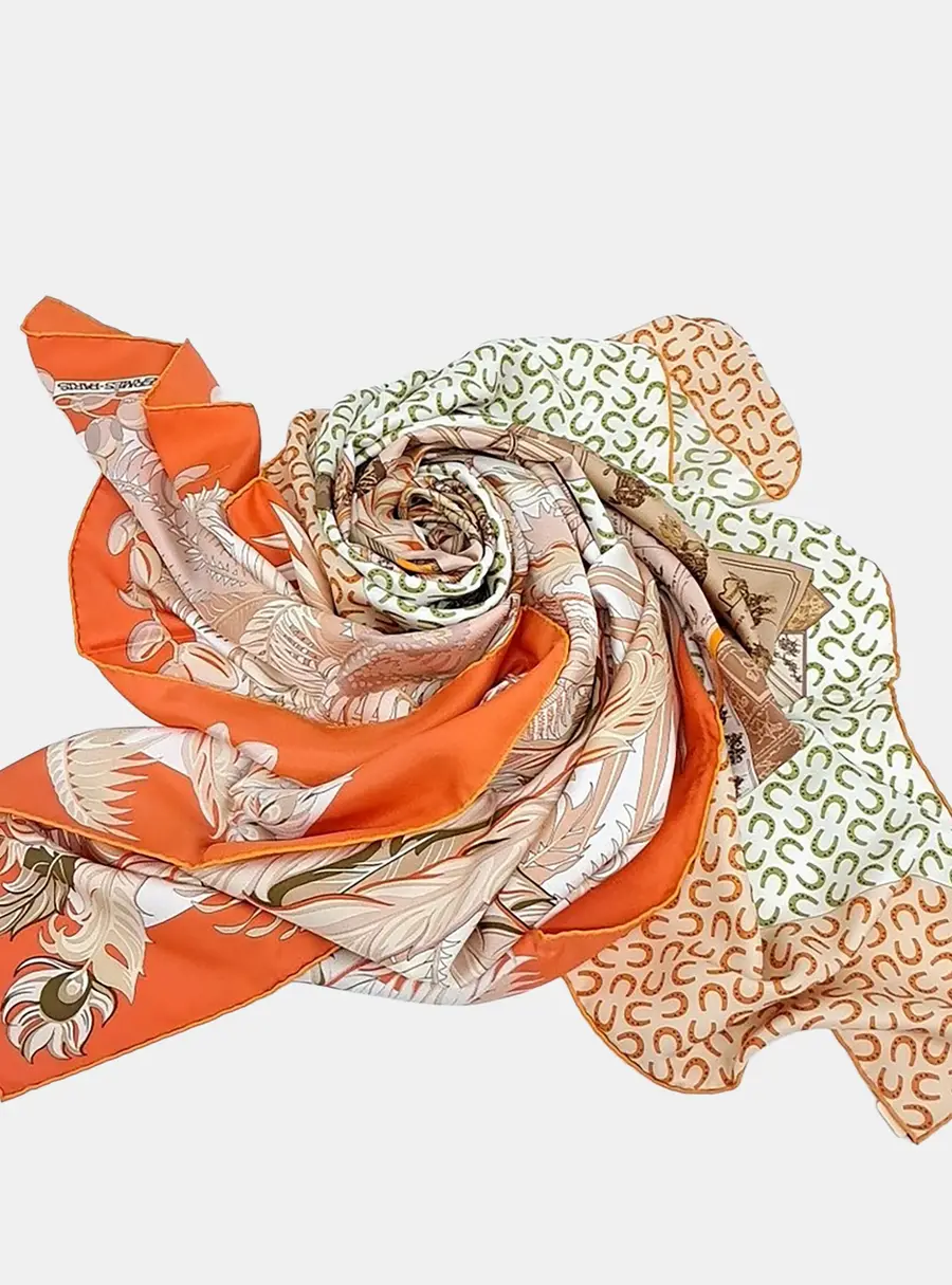 Hermes Multicolor/Orange Silk Scarf