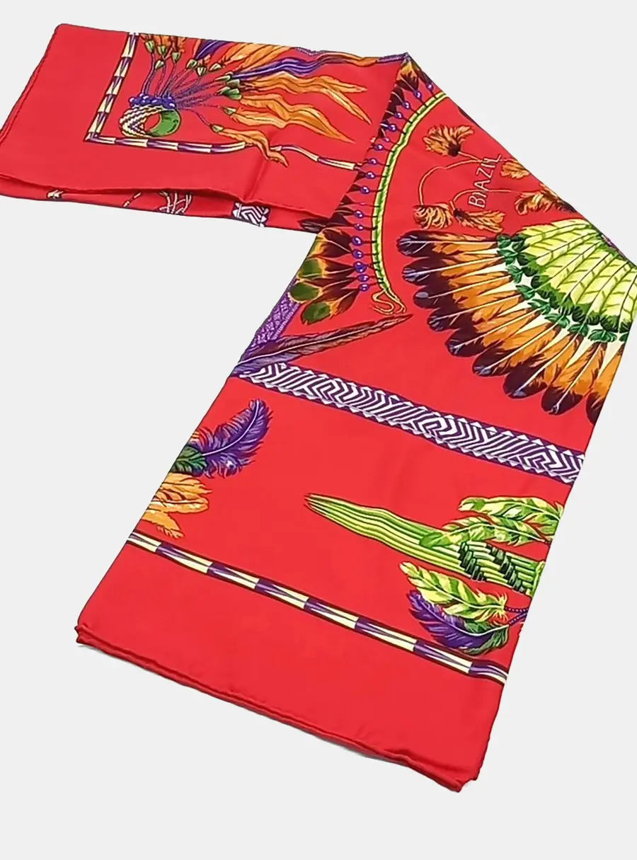 Hermes Multicolor Red Silk Scarf