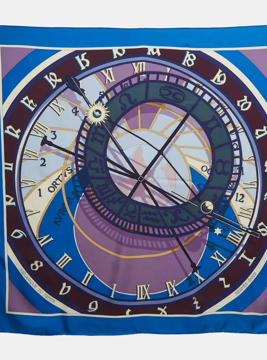 Hermès Blue Mecanique du Temps Silk Scarf