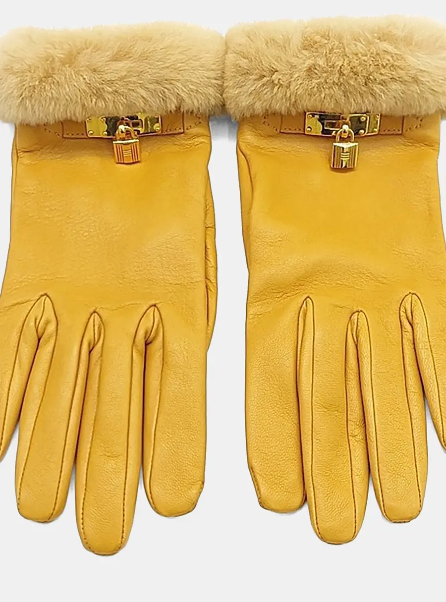 Hermes Mink-trimmed Kelly Gloves 6 1/2