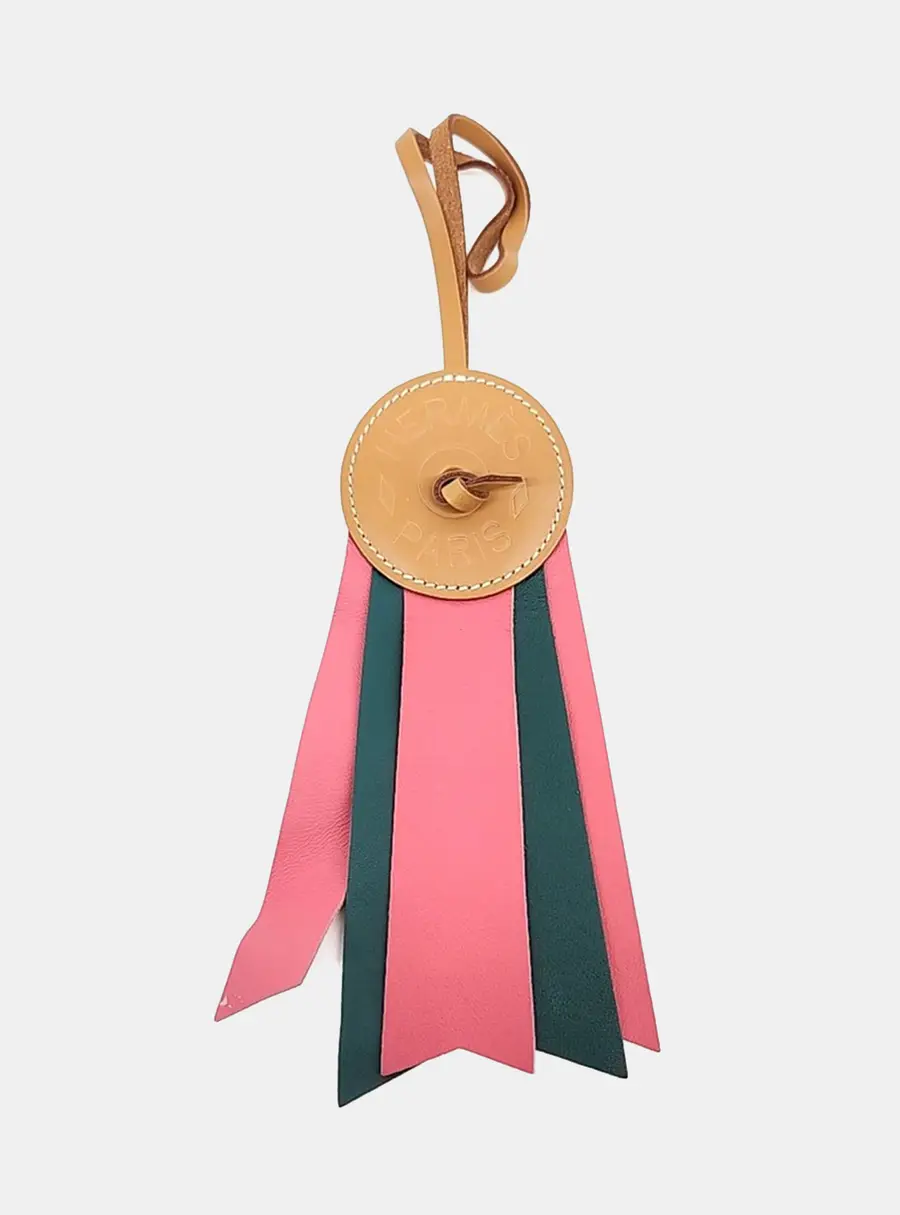 Hermes Paddock Plot Green, Pink Leather Bag Charm