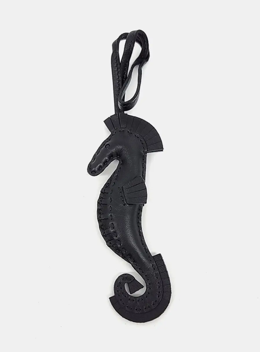 Hermes Hippo Black Leather Bag Charm