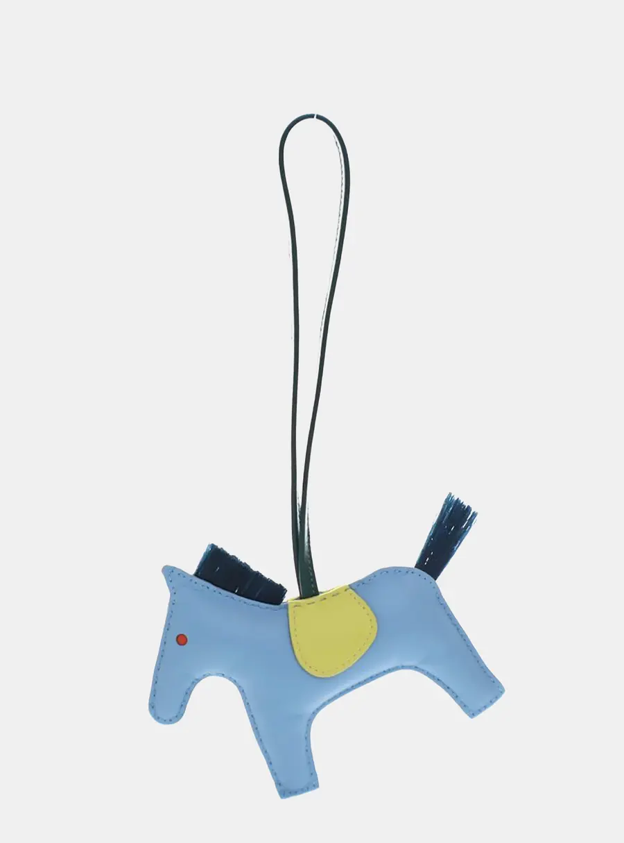 Hermes Rodeo MM Blue Milo Lambskin Leather Bag Charm