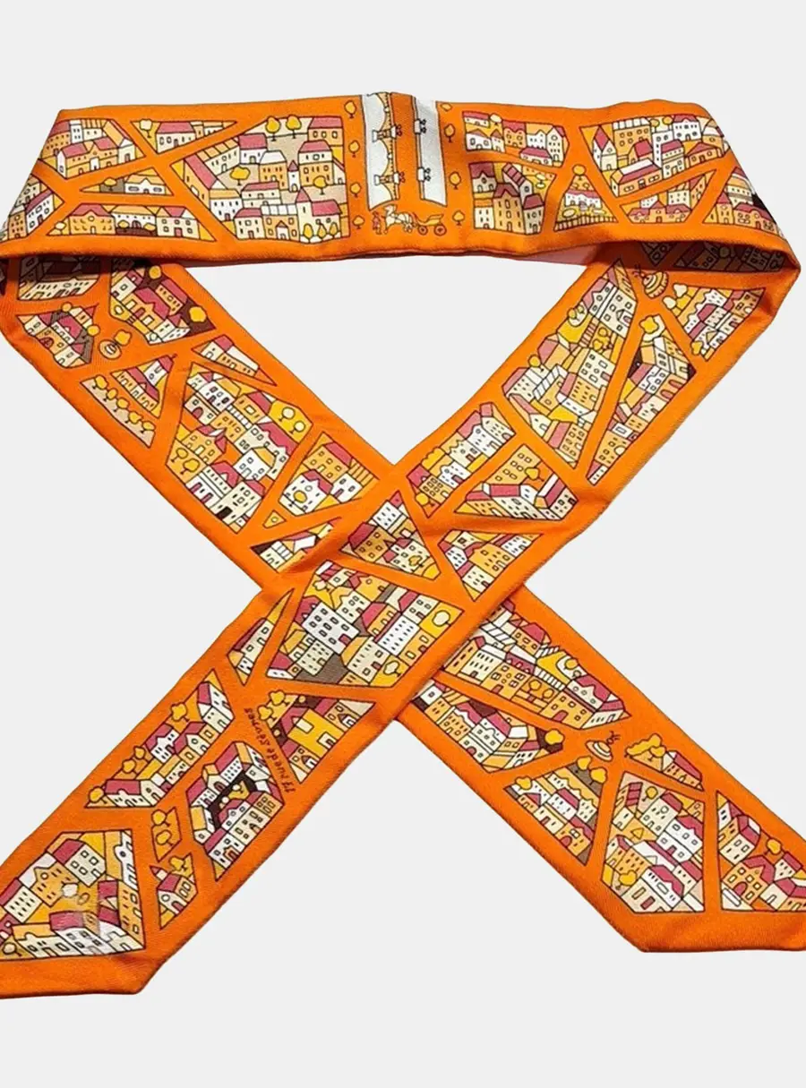 Hermes Orange Silk Twilly scarf