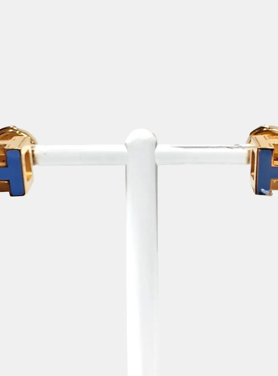Hermes Gold Tone H Cube Earrings