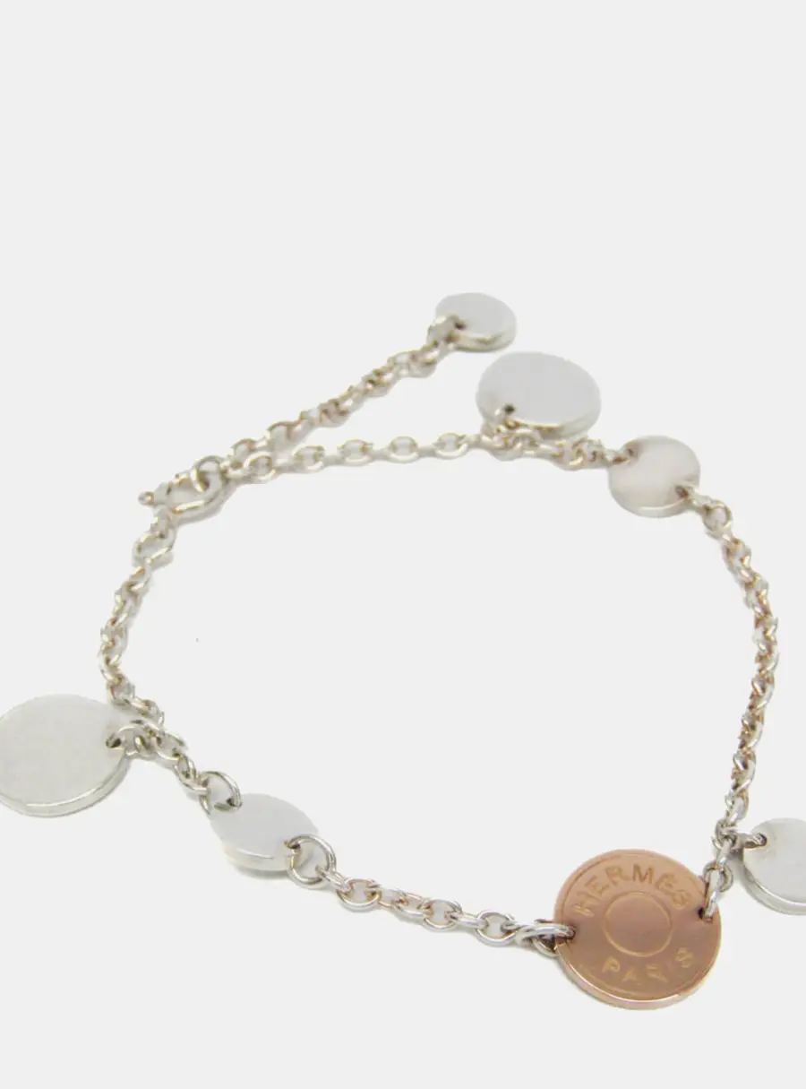 Hermes Confetti Serie 18K Pink Gold Silver 925 Charm Bracelet