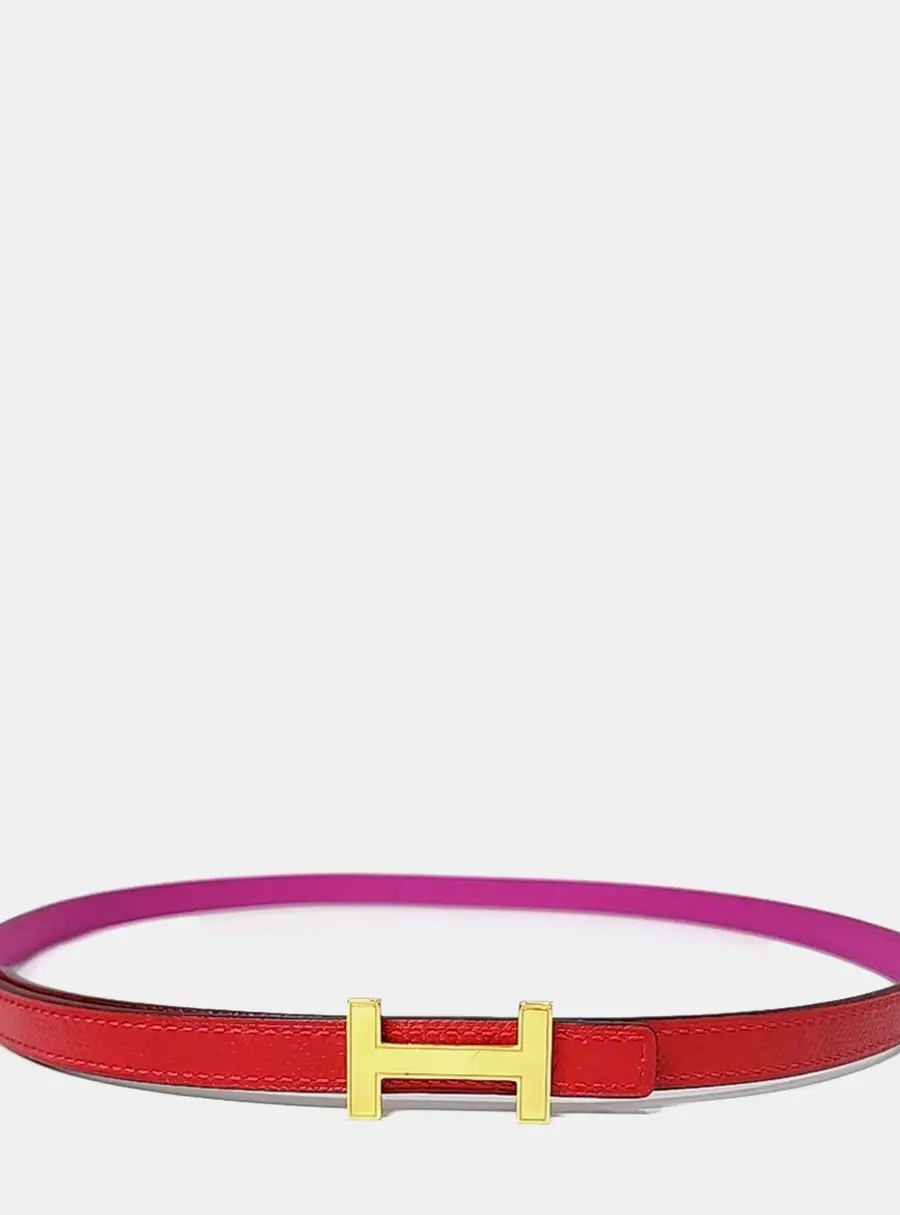 Hermes Leather Pink Red H Slim Reversible Belt