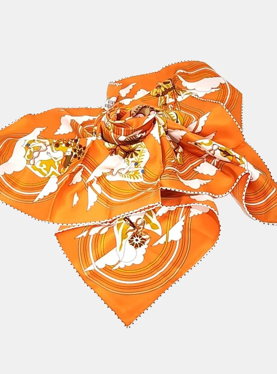 Hermes Orange Silk Scarf