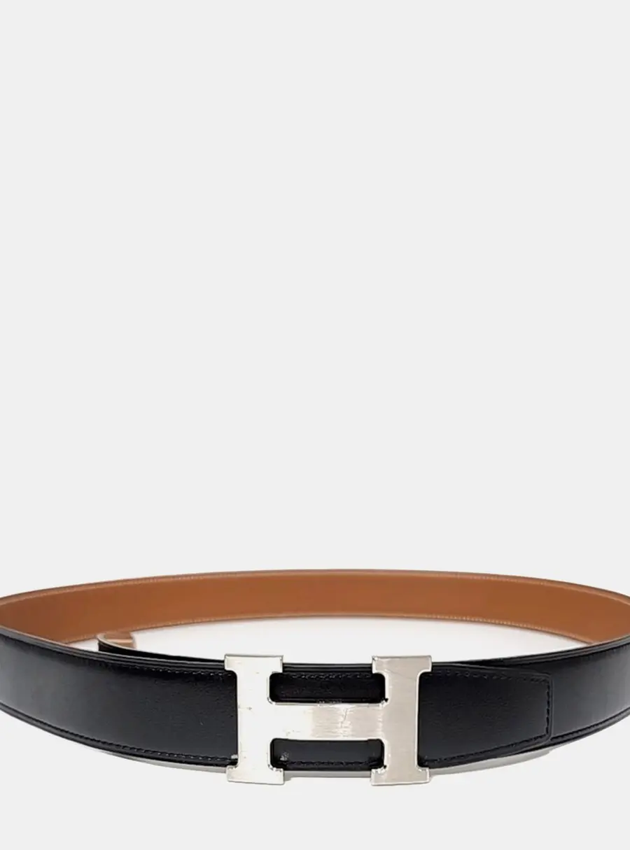 Hermes Leather Black Brown H Reversible Belt