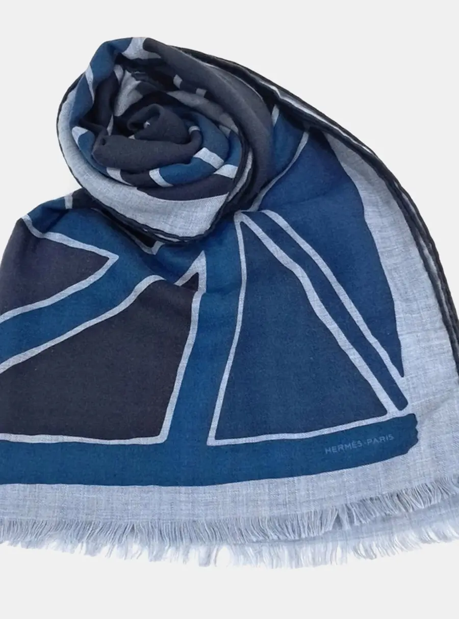 Hermes Cashmere Blue Shawl And Scarf