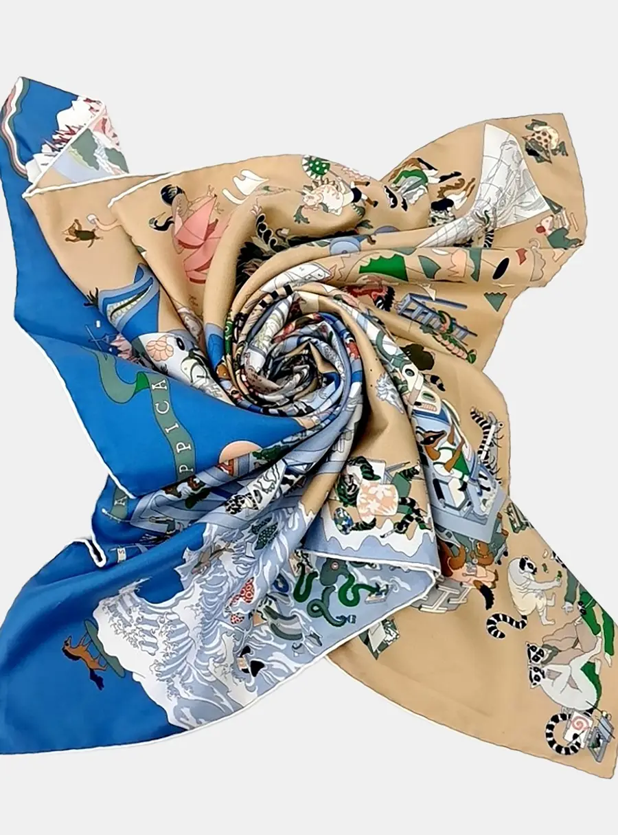 Hermes Academia Hippica Multicolor Silk Scarf