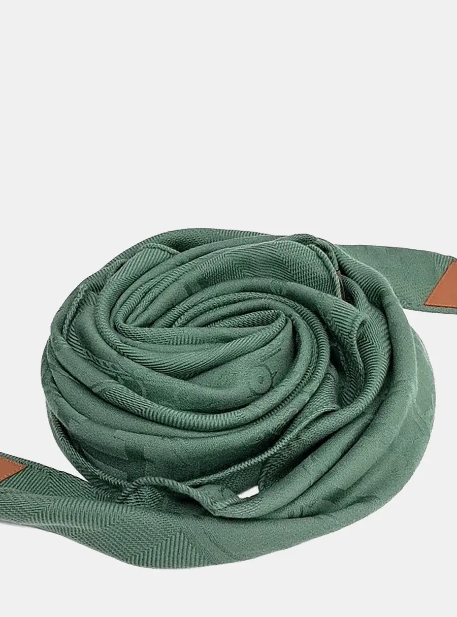 Herm&egrave;s Green leather-trimmed Cashmere Silk scarf
