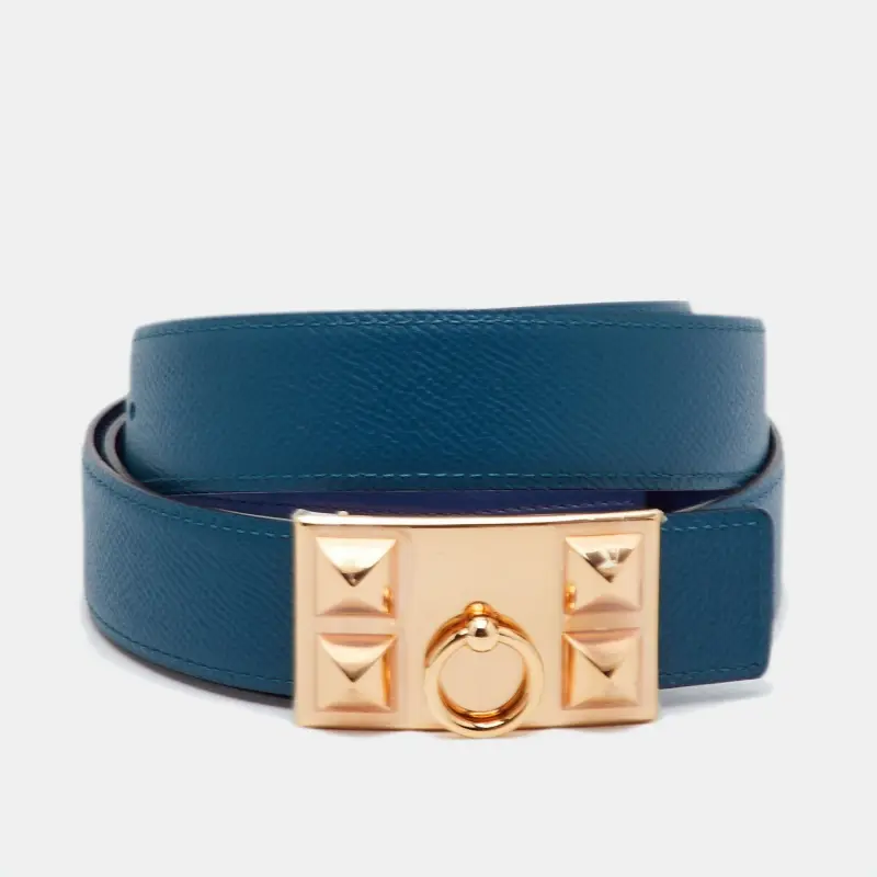 Hermes Bleu Saphir/Colvert Swift/Epsom Leather Collier De Chien Reversible Belt 90CM