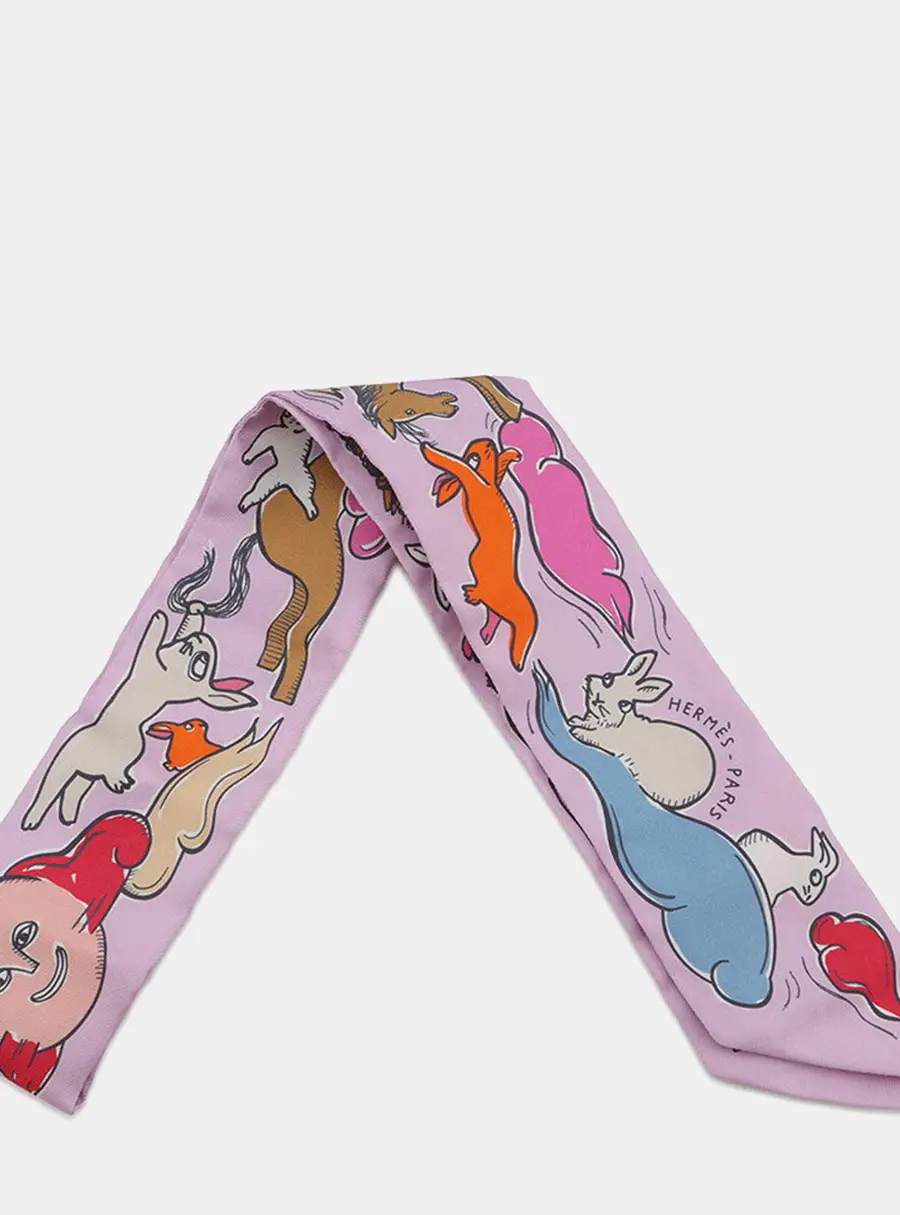 Hermes Twilly A Thousand And One Rabbits Mille Et Un Lapins Parme/Rose Vif/Camel Silk