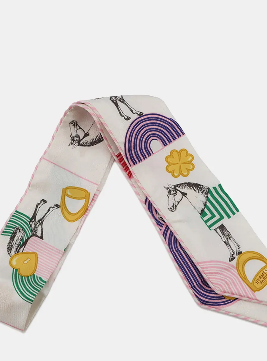 Hermes Twilly Garde Robe Pop Blanc/Multicolor Silk