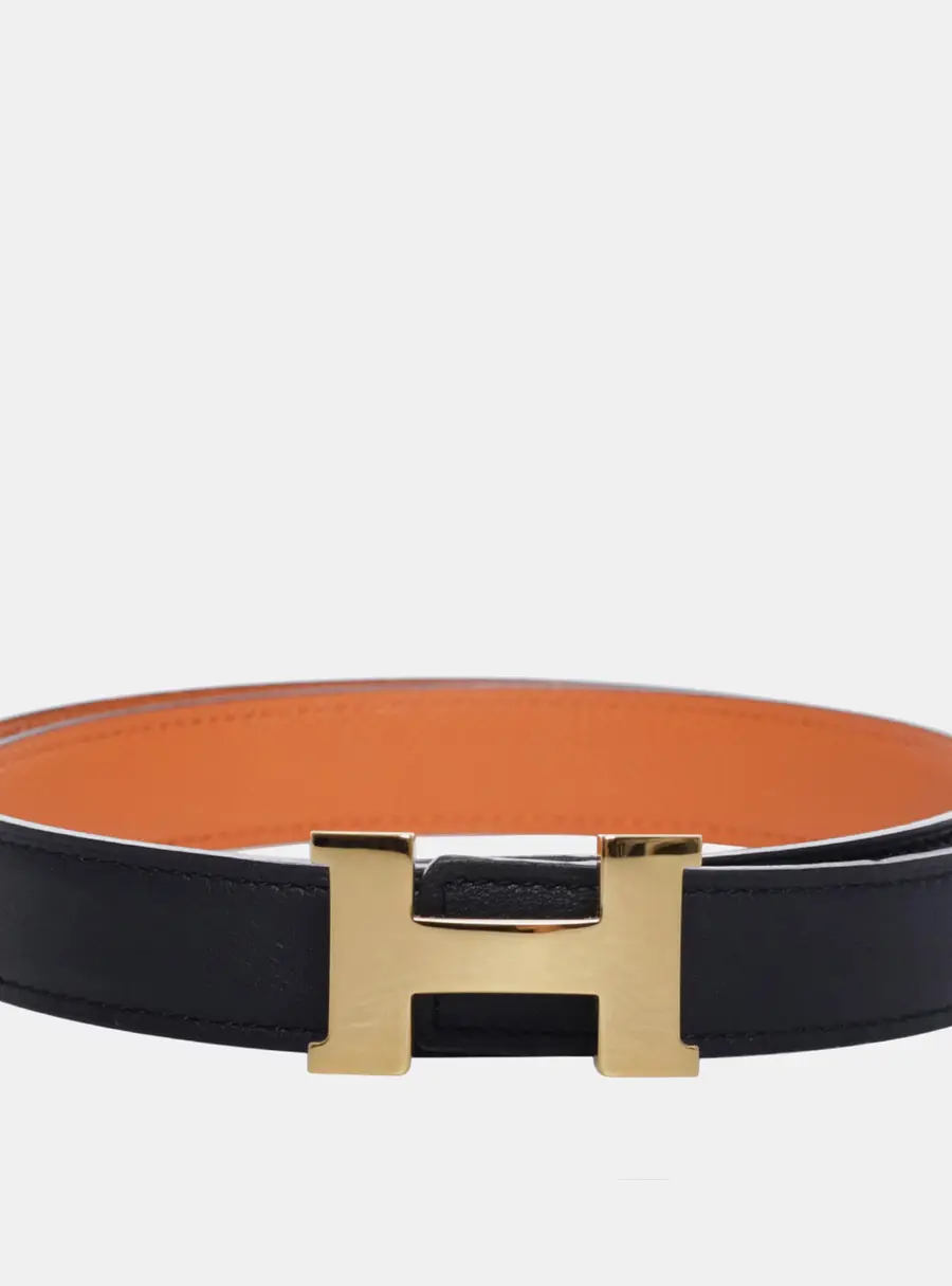 Hermes Leather Black/Orange H Constance Reversible Belt