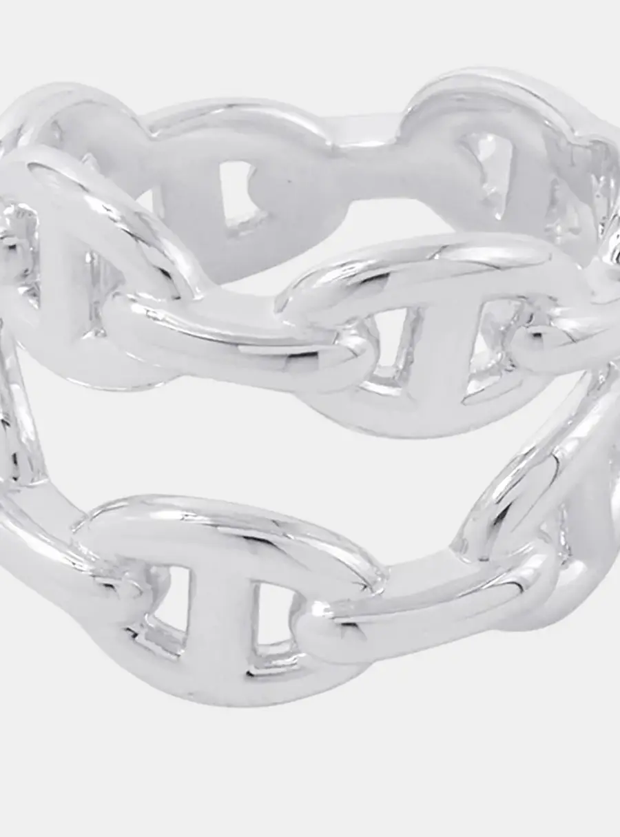 Hermes Chaine d'Ancre Enchainee 925 Sterling Silver Ring 52