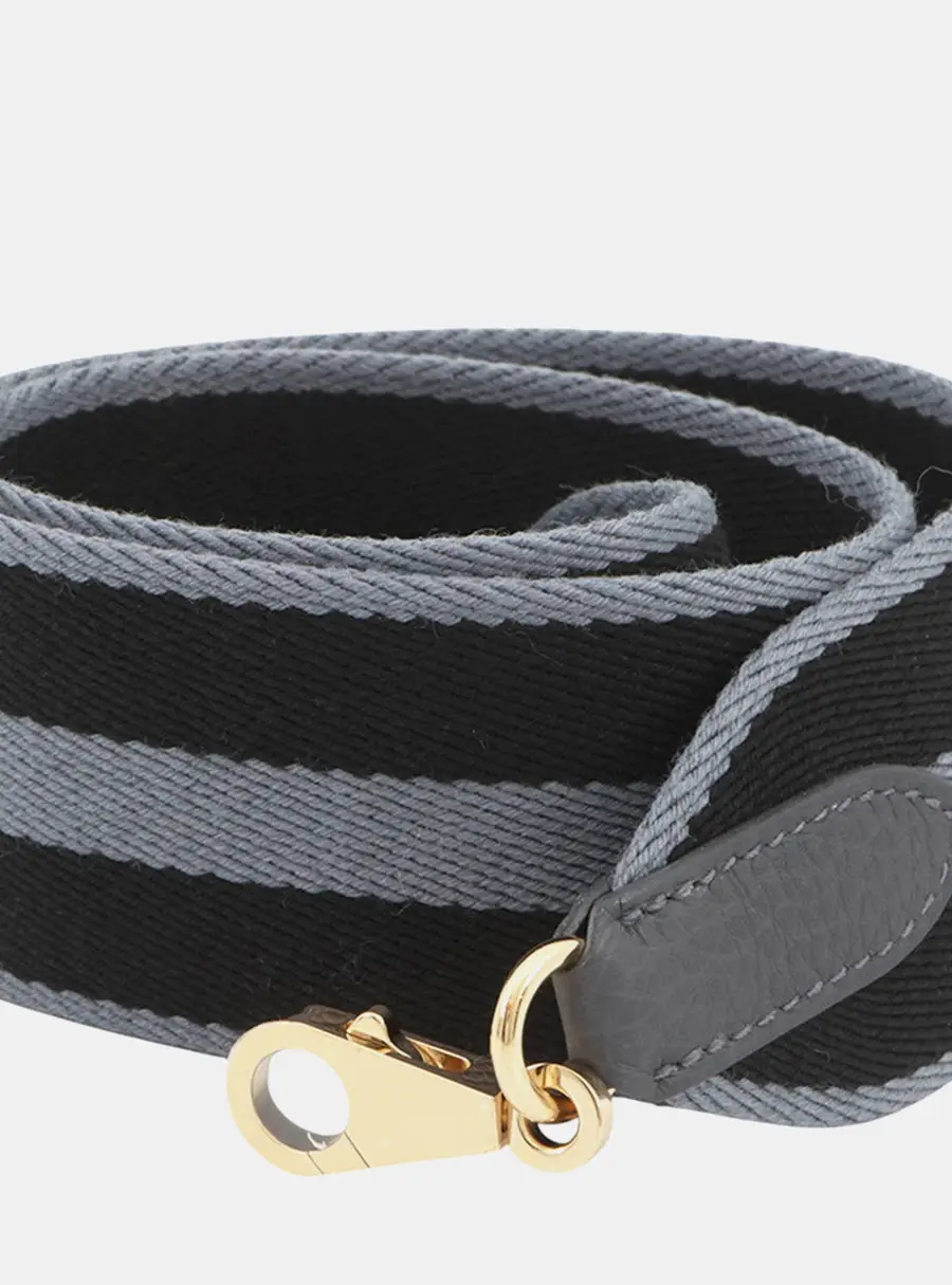 Hermes Sangle Cavale 50mm Gris Misty Noir Toile Canvas Swift Calfskin Leather Handbag Shoulder Strap