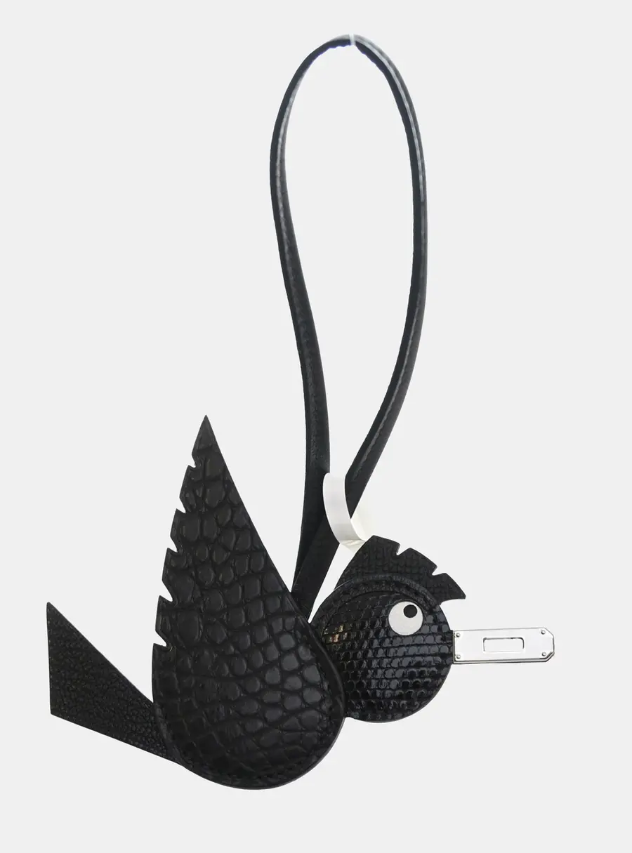 Hermes Birdy PM Black Matte Alligator Mississippiensis Lizard Niloticus Bag Charm