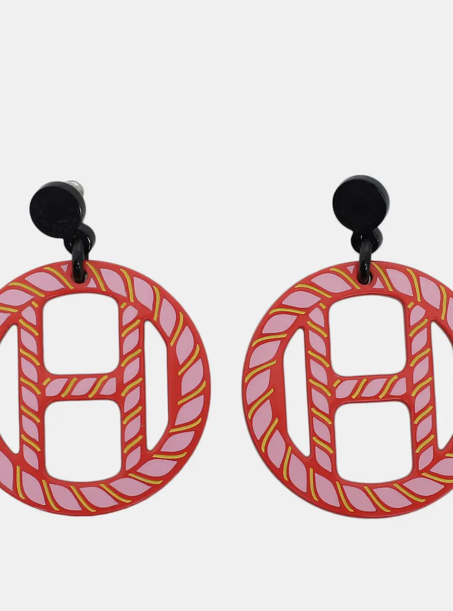 Hermes H Equipe Pink, Red Earrings
