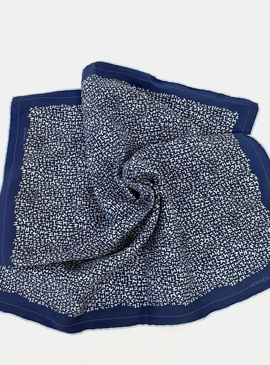Hermes Petite Navy Blue Silk Scarf