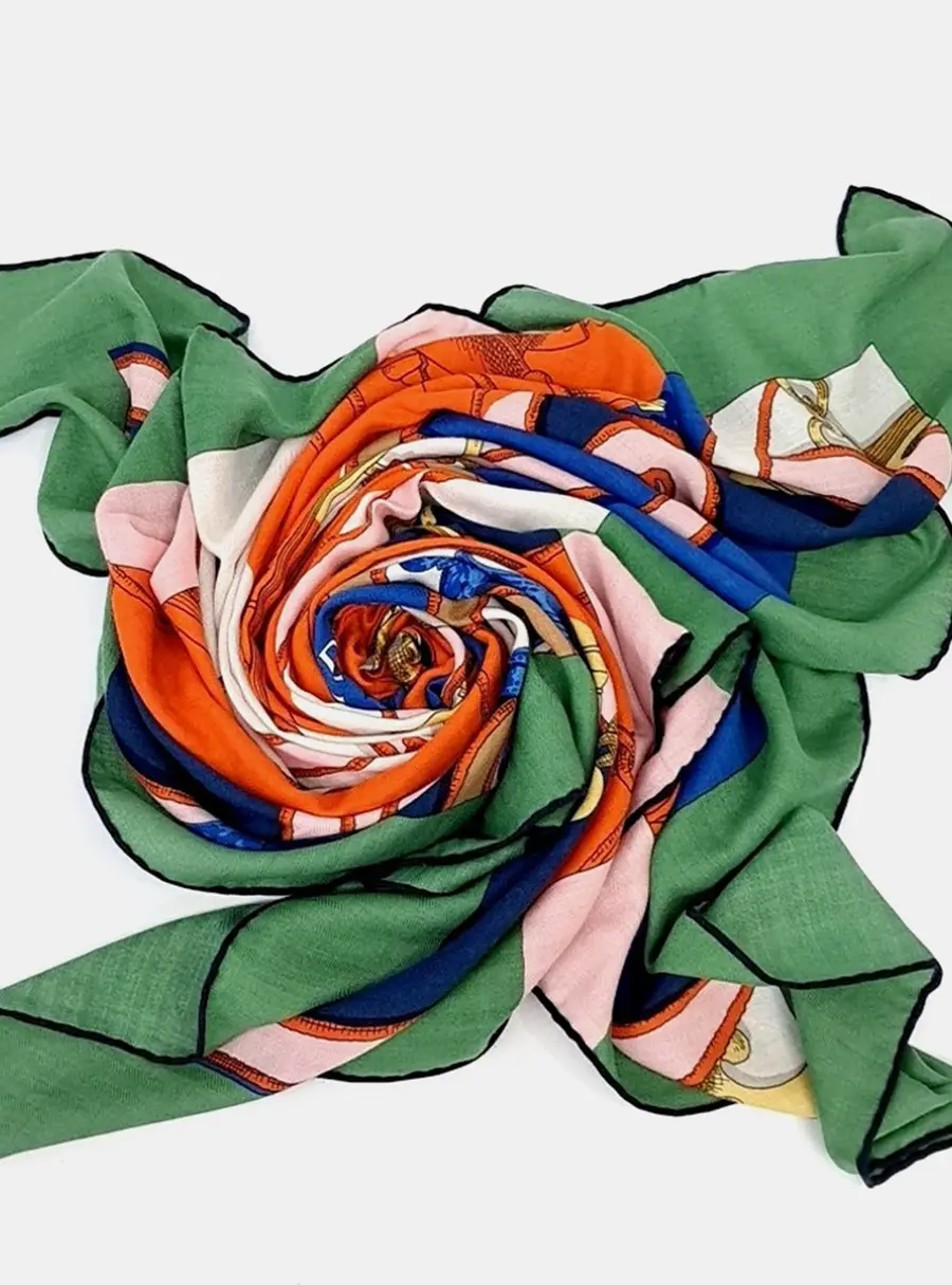 Hermes Green/Multicolor Shawl and Scarf
