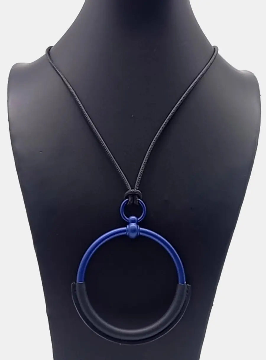 Hermès Grand Loop Black/Blue Aluminium, Leather Necklace