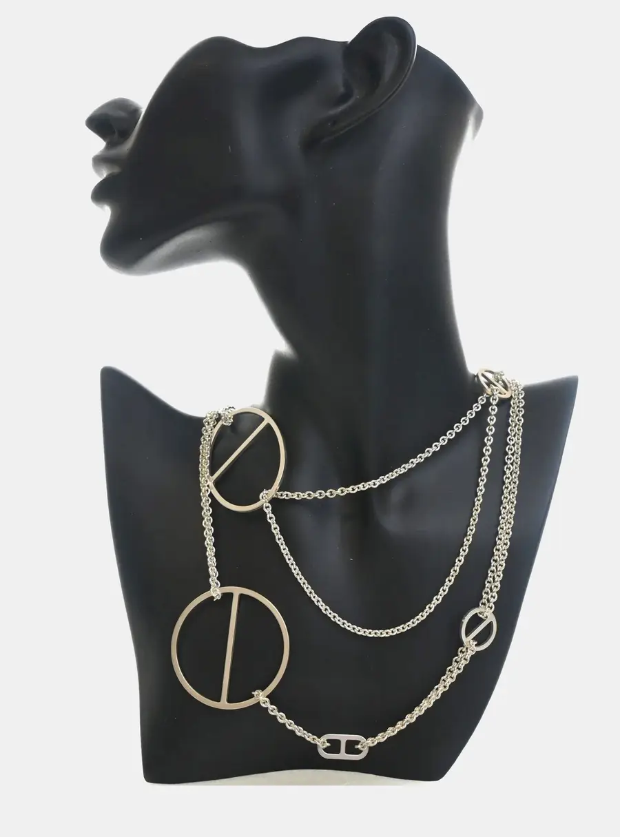 Hermes Azur 925 Sterling Silver Women's Sautoir Long Chain Necklace