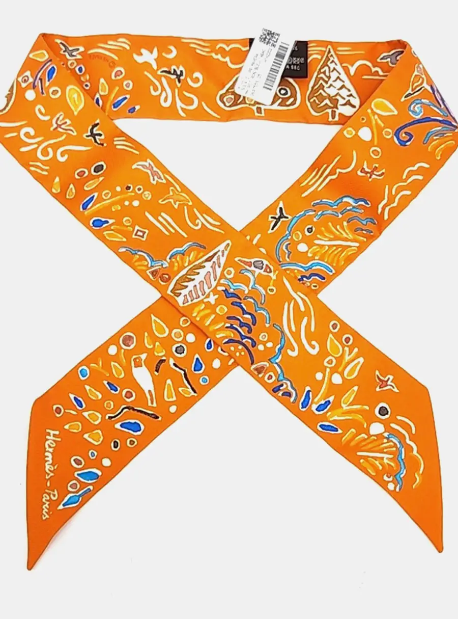 Herm&egrave;s Twilly Orange Silk Scarf