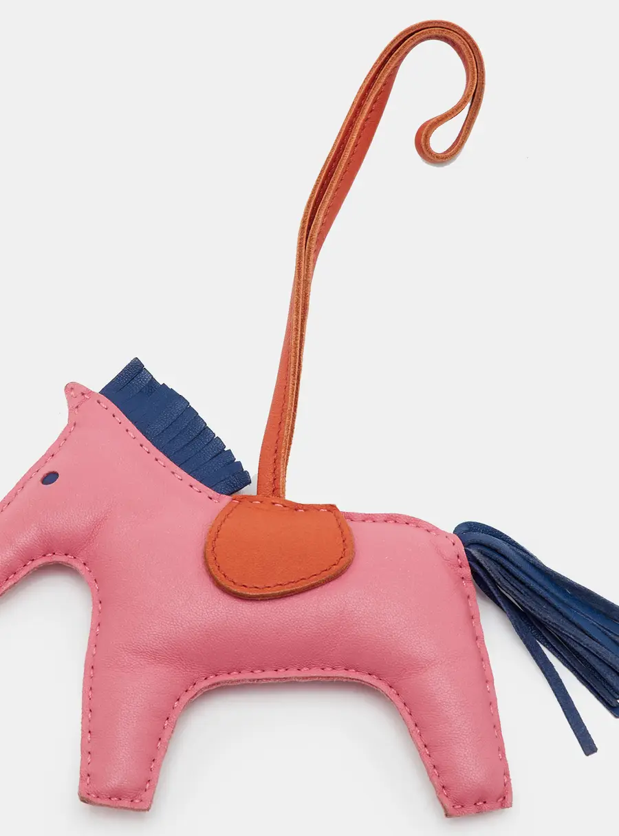 Hermès Rose Azalee/Cornaline/Bleu De Malte Milo Leather GriGri Rodeo Bag Charm