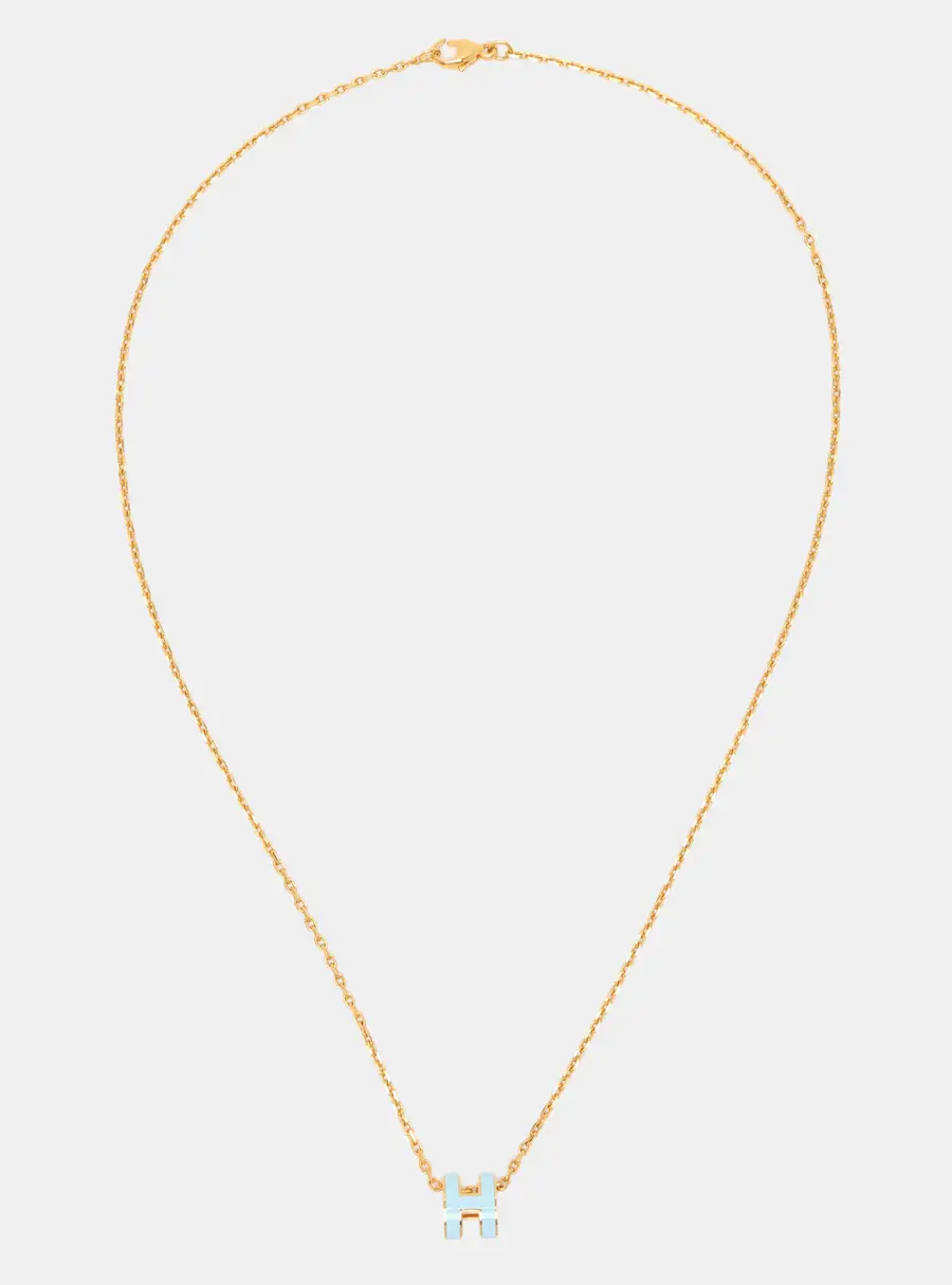 Hermès Mini Blue Polaire Pop H Enamel Gold Tone Pendant Necklace
