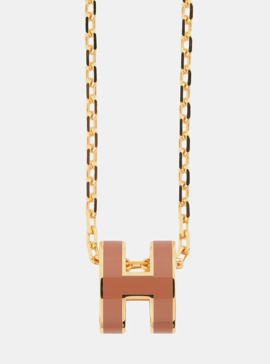 Hermes Pop Ash Necklace Size Mini New Gold Lacquer Gold Plated