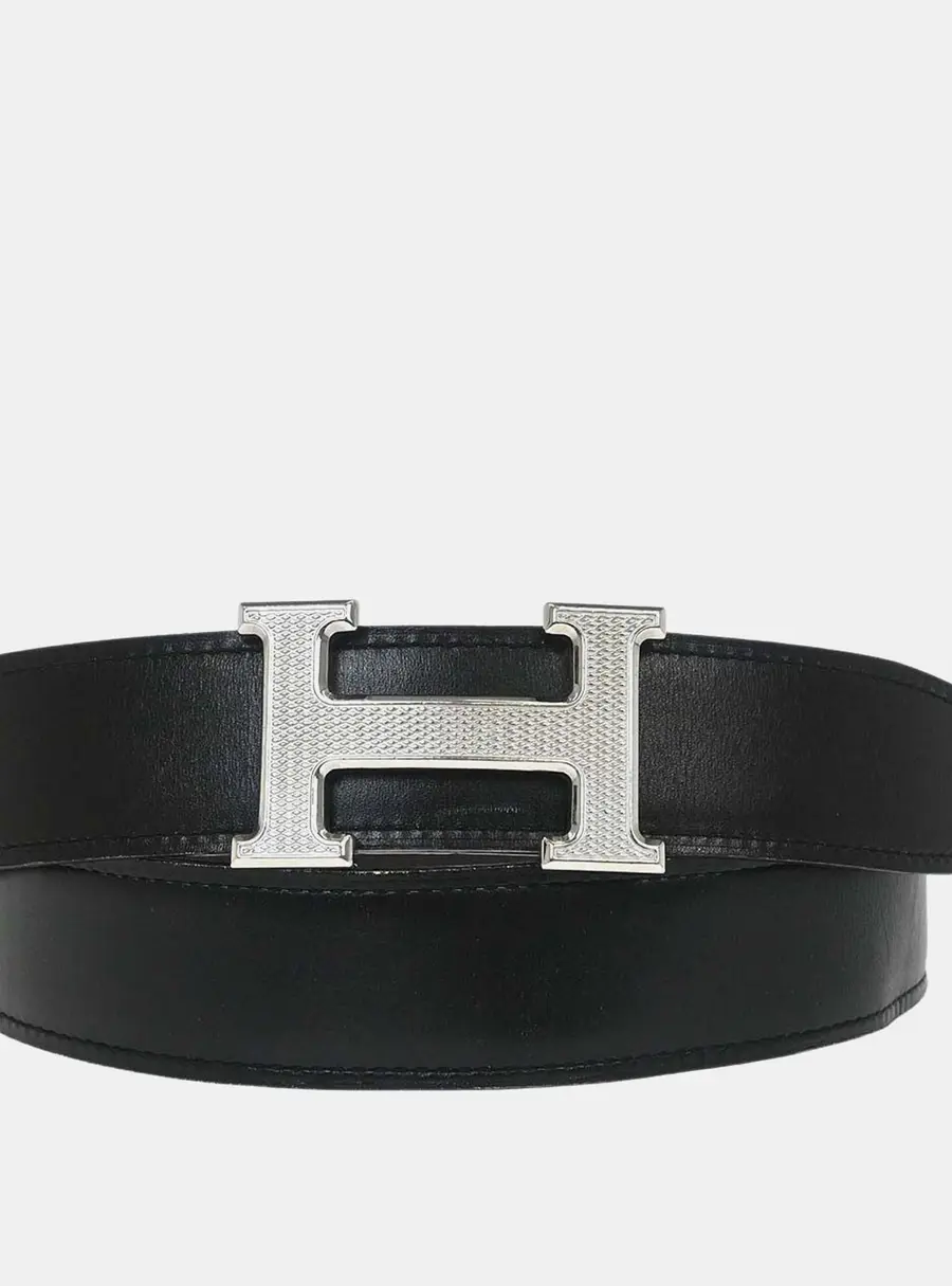 Hermes Constance 95 Black Box Calfskin Leather Togo Calfskin Leather Reversible Belt