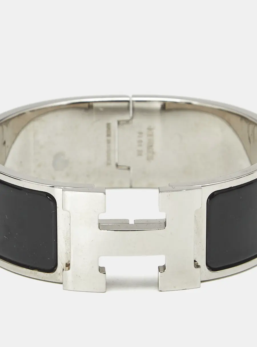 Herm&egrave;s Clic Clac H Black Enamel Palladium Plated Bracelet