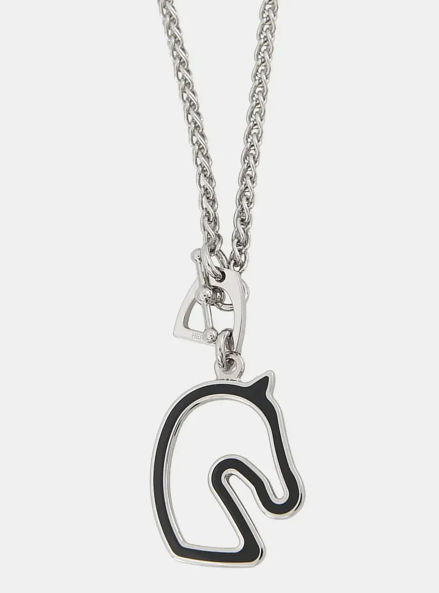 Hermes Tonnerre Necklace Size Small Black Metal